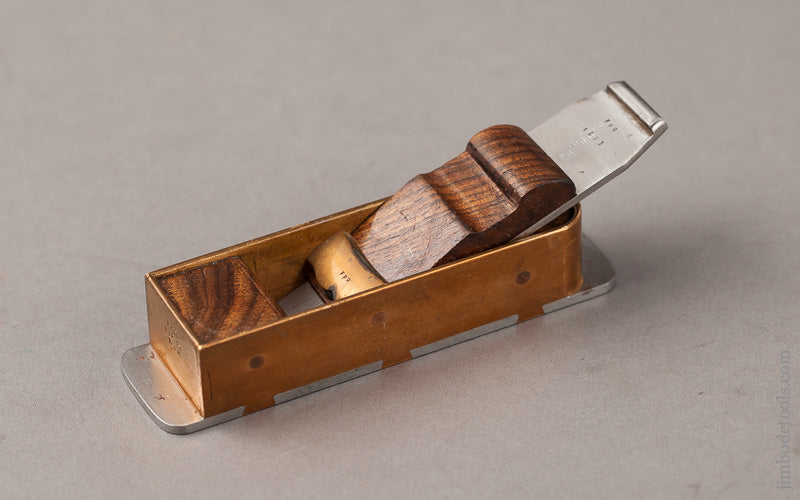 Miniature Dovetailed Gunmetal, Steel, & Rosewood 3 3/8 by 7/8 inch Mitre Plane by FREDERICK PETER "BUSHY" ROBINSON (1928-2015) * EXCELSIOR 66723 - AS OF APR 23