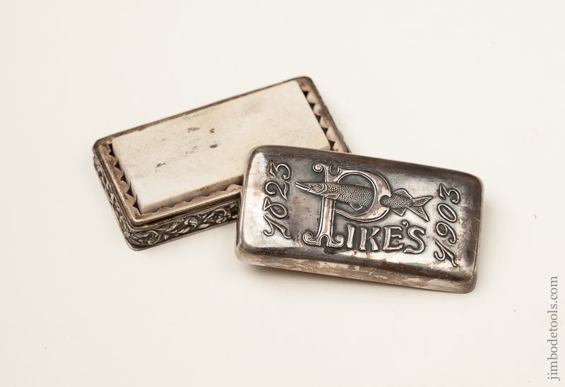 Rare! PIKE 1823-1903 Miniature White Washita Stone in Ornate Silver Case with Label - 68854U