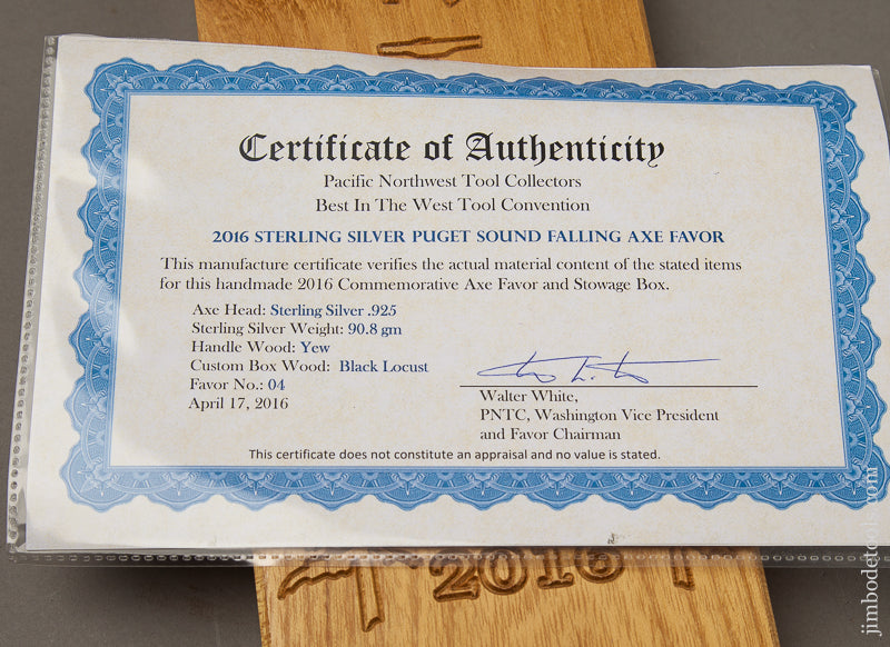 Solid Sterling Silver 2016 PNTC BEST IN THE WEST Axe Favor in Custom Wooden Box - 69000U