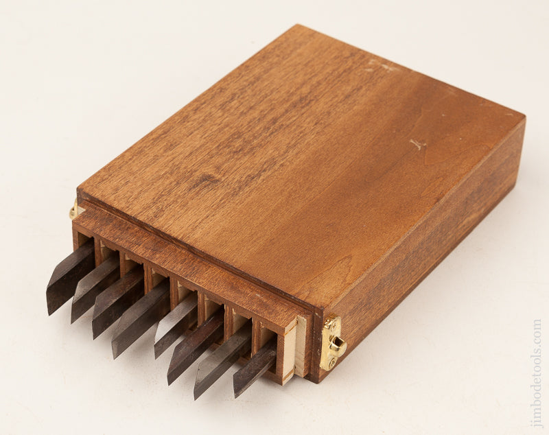 Graduated Set of 8 Plow Plane Irons by OHIO TOOL CO in Custom Box for Center Wheel Plough - 70322