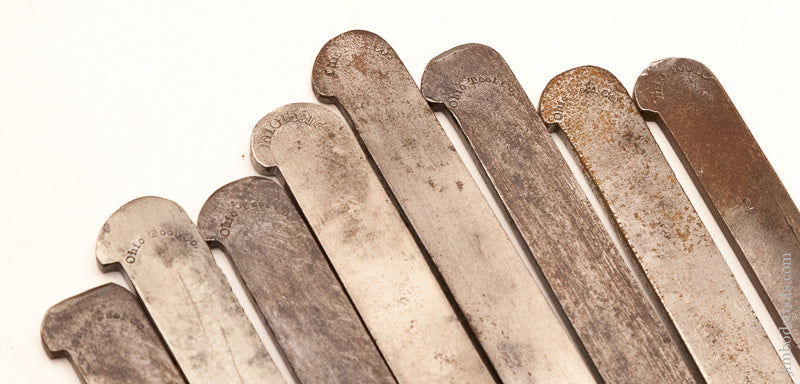 Graduated Set of 8 Plow Plane Irons by OHIO TOOL CO in Custom Box for Center Wheel Plough - 70322