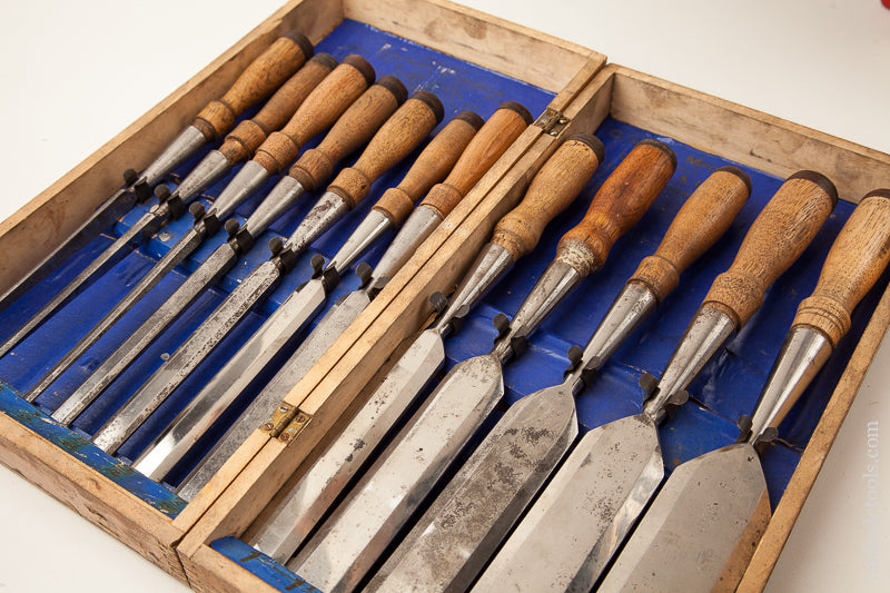 Great Extra Fine! G.I. MIX Socket Firmer Chisel Set of Twelve in Original Box - 70333