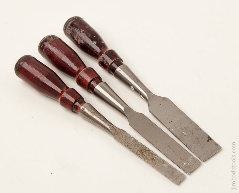 Set of Three STANLEY No. 750 Chisels NEAR MINT in Original Box - 70834R