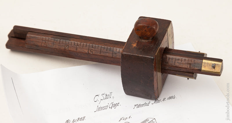 8 inch C. SHOLL March 8, 1864 Patent Four Stem Rosewood Marking Gauge - 71467R