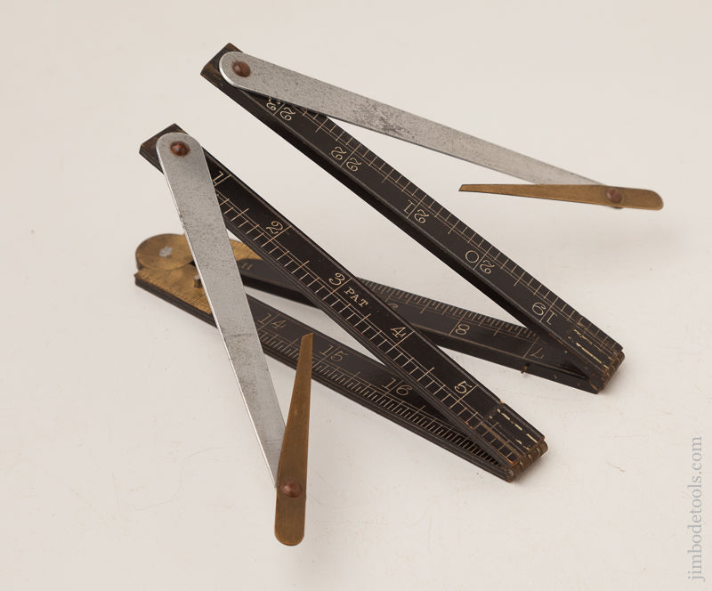 Crisp NEAR MINT Ebonized Boxwood Two Foot Four Fold Rule with Articulating Dividers Attached to the Back Legs - 72027U