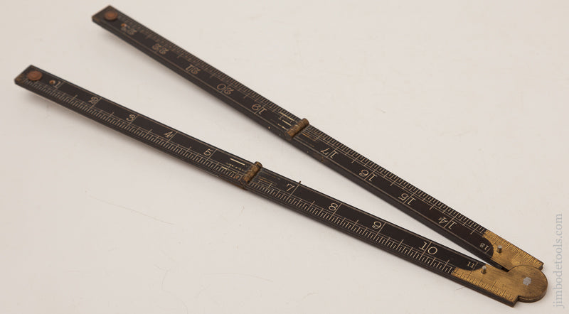 Crisp NEAR MINT Ebonized Boxwood Two Foot Four Fold Rule with Articulating Dividers Attached to the Back Legs - 72027U