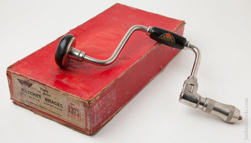 Great 12 inch MILLERS FALLS No. 1321 Heavy Duty Bit Brace MINT with Decal in Original Box - 72197