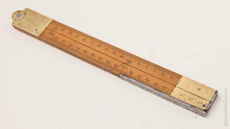 18th Century Hand Stamped 50cm French Boxwood and Brass Rule with Folding Steel Hook End - 72487U