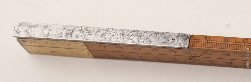 18th Century Hand Stamped 50cm French Boxwood and Brass Rule with Folding Steel Hook End - 72487U