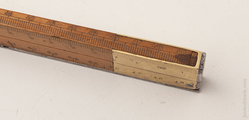 18th Century Hand Stamped 50cm French Boxwood and Brass Rule with Folding Steel Hook End - 72487U