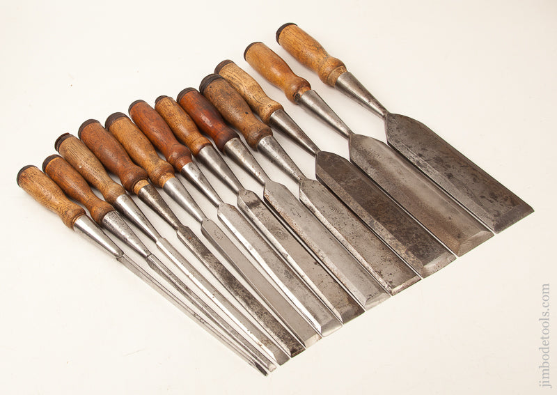 Great Full Set of 12 G.I.MIX & CO Socket Firmer Chisels in Fitted Wooden Case - 73623