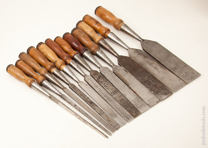 Great Full Set of 12 G.I.MIX & CO Socket Firmer Chisels in Fitted Wooden Case - 73623