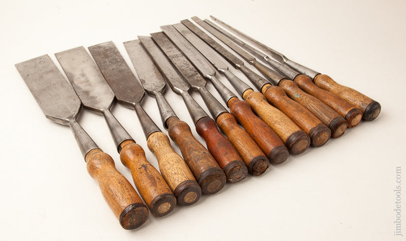 Great Full Set of 12 G.I.MIX & CO Socket Firmer Chisels in Fitted Wooden Case - 73623