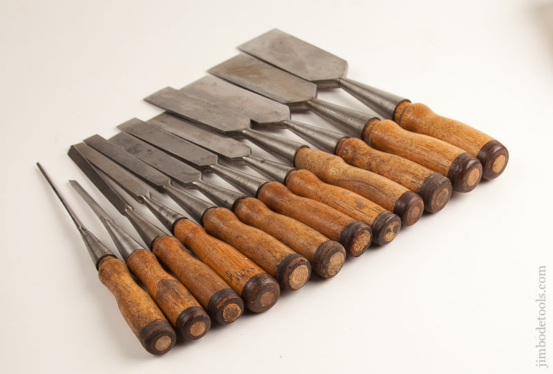 Great NEAR MINT Set of Twelve UNION Socket Firmer Chisels in Roll -- 73709