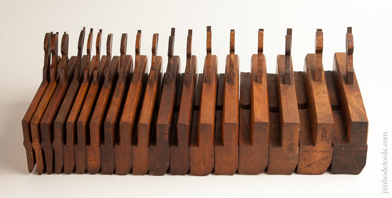 Complete Set of 18 Hollows & Rounds Moulding Planes by HIELDS NOTTINGHAM circa 1830-81 - 73892