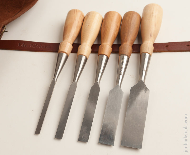 Set of Five LIE-NIELSEN Bevel Edge Chisel in Leather Roll NEW OLD STOCK - 74488r