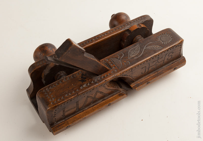 Awesome! Carved, Decorated, and Dated 1862 Moving Filletster Plane GOOD+ - 75799