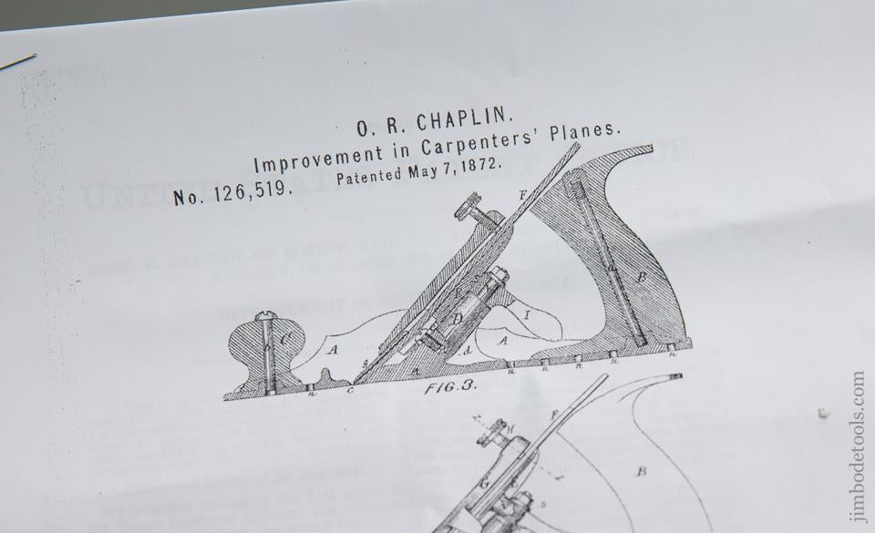 CHAPLIN's Patent May 7, 1872 No. 7 Jack Plane with Iron Handles! - 76048