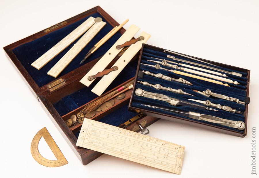 Stunning! German Silver Draughtsman's Set With Three Rules in Rosewood Box - 76851R