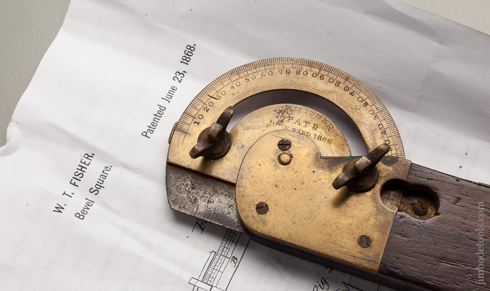 Fine 12 inch FISHER June 23, 1868 Patent Rosewood and Brass Bevel - 92781R