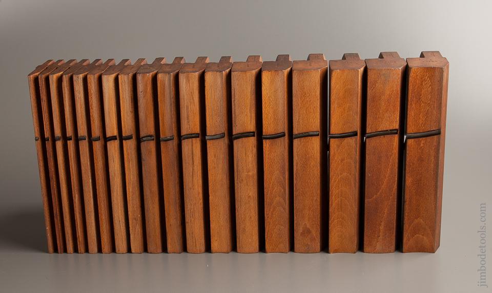 Complete Set of 18 KING & PEACH HULL Hollows & Rounds SKEWED Moulding Planes circa 1848-64 EVENS - 77131