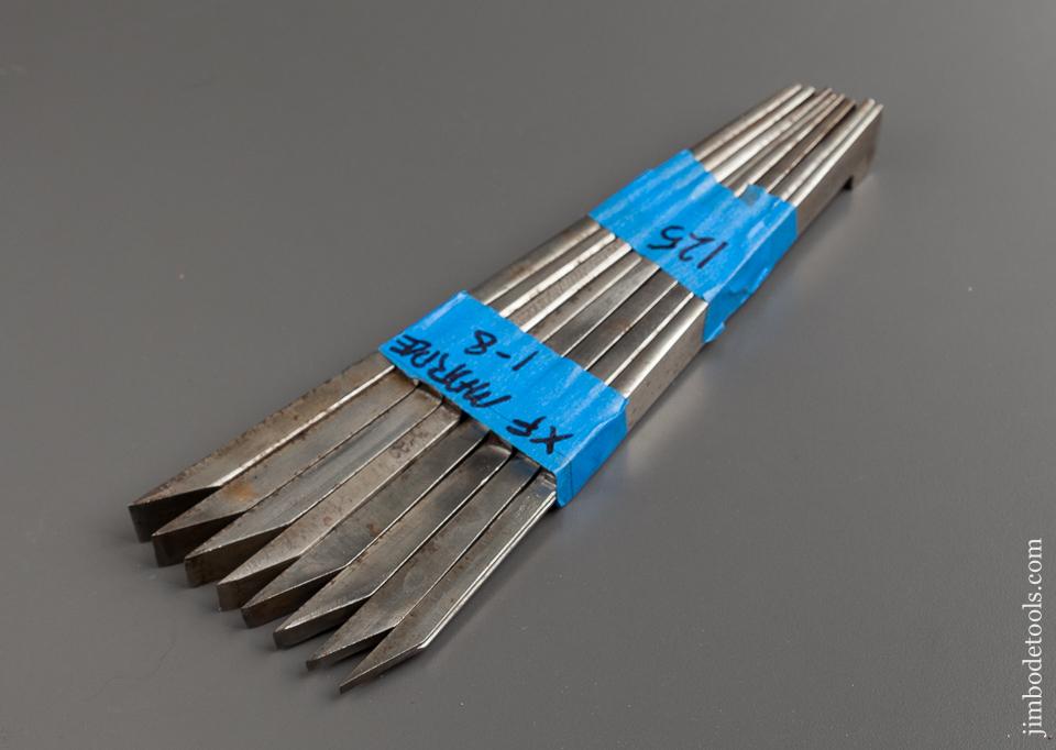 Extra Fine! Set of 8 Graduated MARPLES Plow Plane Irons - 77366