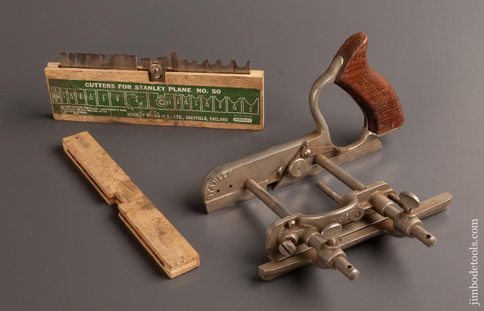 Good User STANLEY No. 50 Plow Plane with Cutters and 2 Stops - 77517