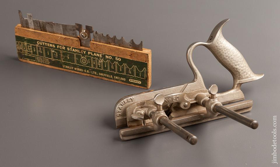 Fine User STANLEY No. 50 Plow Plane with ALL 17 Cutters and 2 Stops - 77537