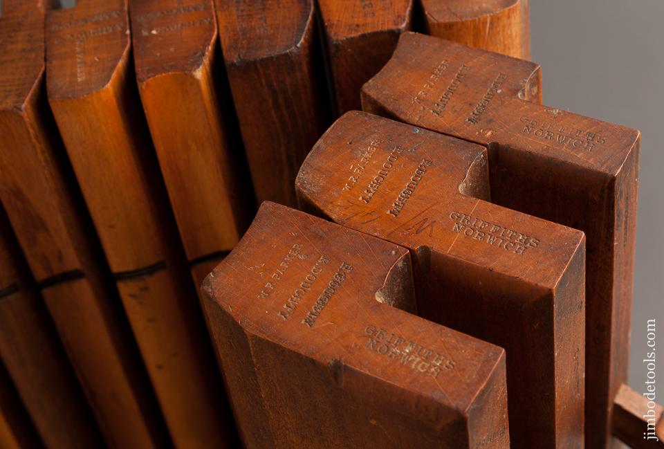 Complete Set of 18 GRIFFITHS NORWICH Hollows & Rounds Moulding Planes circa 1803-1958 EVENS - 77565