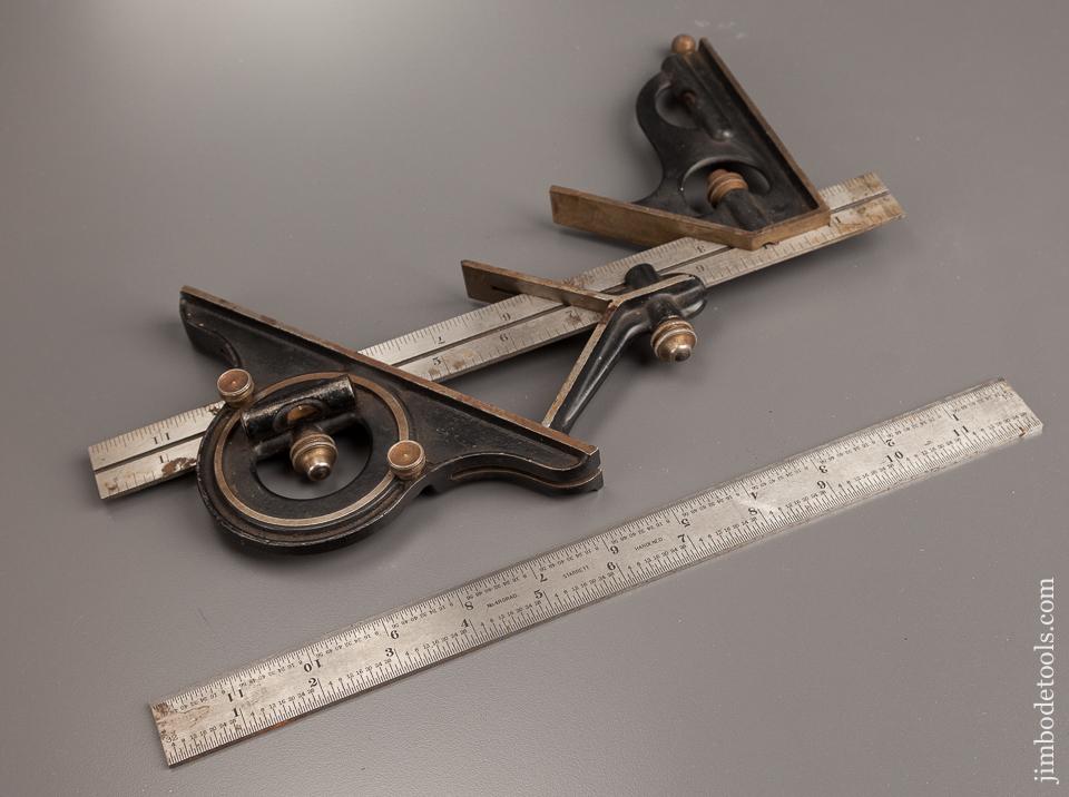 Three Piece Combination Square Set with Two STARRETT 12 inch Scales - 77850
