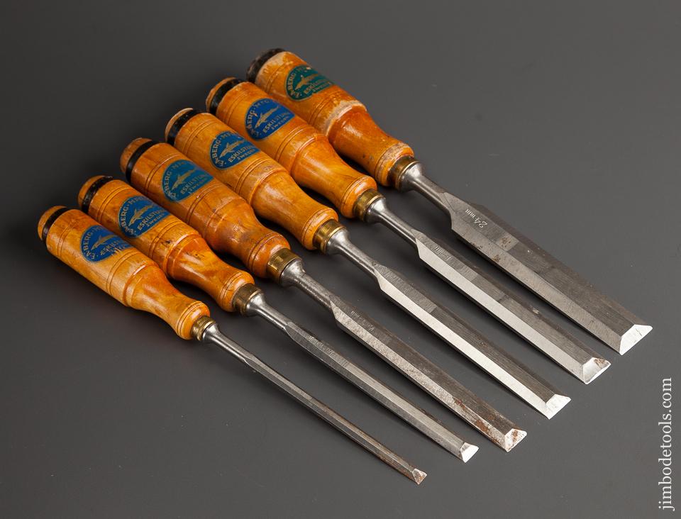 NEAR MINT Set of Six E.A. BERG ESKILSTUNA Tang Bench Chisels BARELY USED with Decals - 78004
