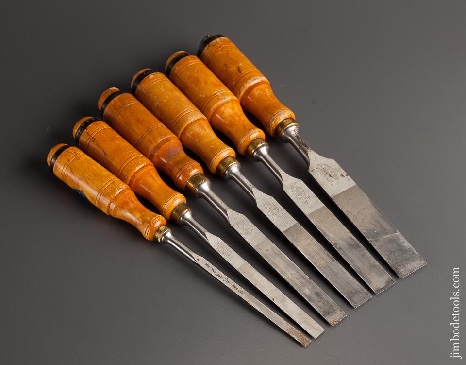 NEAR MINT Set of Six E.A. BERG ESKILSTUNA Tang Bench Chisels BARELY USED with Decals - 78004