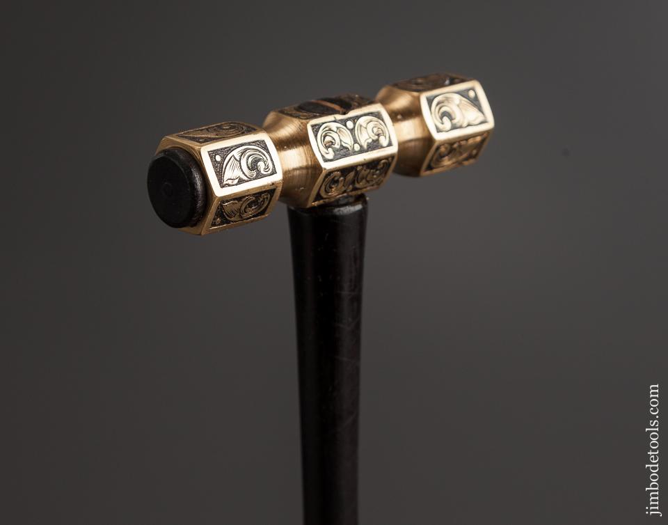 Ornate Engraved Brass Plane Adjusting Hammer with Ebony and Brass Faces - 78494