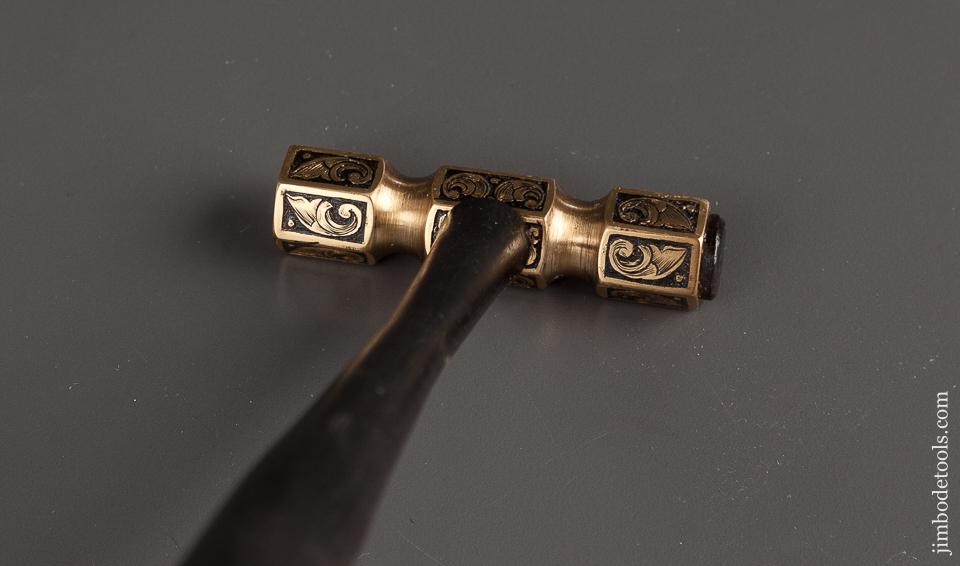 Ornate Engraved Brass Plane Adjusting Hammer with Ebony and Brass Faces - 78494