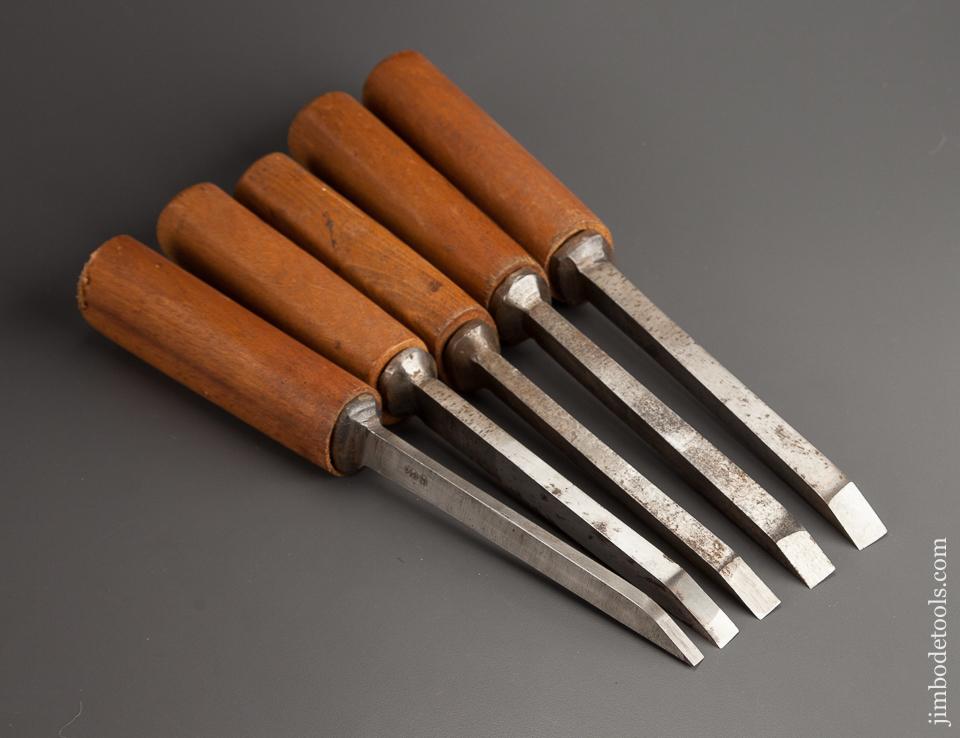 Crisp Dated Set of Five WILKINSON SHEFFIELD Pig Sticker Mortise Chisels Dated 1952 NEAR NEW Condition! - 78522