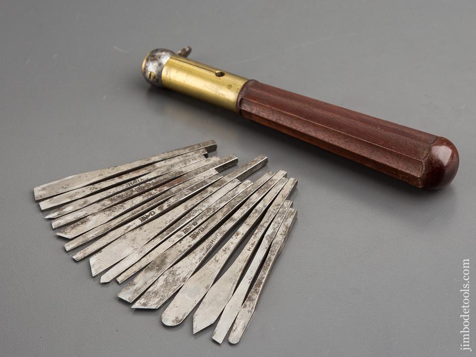Rare! HOLTZAPFFEL Fluted Mahogany Turning Tool Handle with 16 Tools MINTY - 79144U