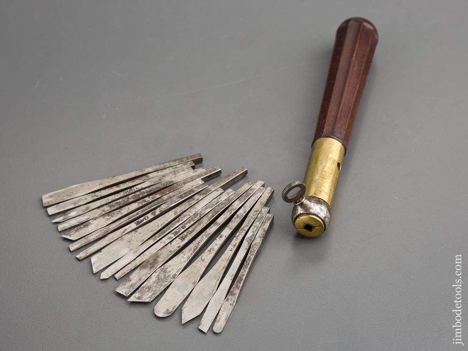 Rare! HOLTZAPFFEL Fluted Mahogany Turning Tool Handle with 16 Tools MINTY - 79144U
