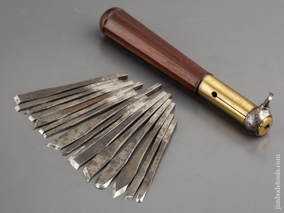 Rare! HOLTZAPFFEL Fluted Mahogany Turning Tool Handle with 16 Tools MINTY - 79144U