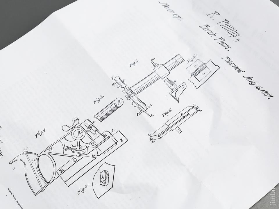 Fine PHILLIPS Patent August 13, 1867 Plow Plough Plane with One Cutter and Both Stops - 79595