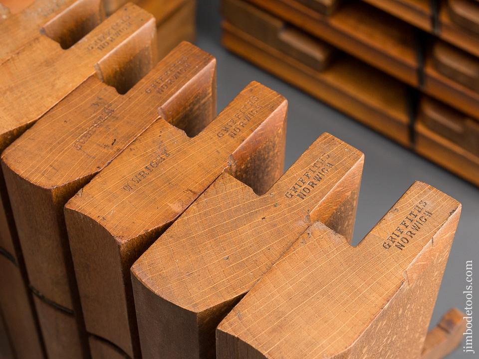 AMAZING! Full Set of 36 GRIFFITHS NORWICH Hollows & Rounds Moulding Planes circa 1803-1958 SKEWED - 80028