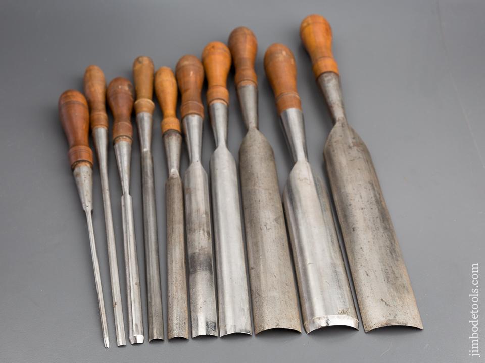 Set of Ten D.R. BARTON Socket Paring Gouges EXTRA FINE - 80064