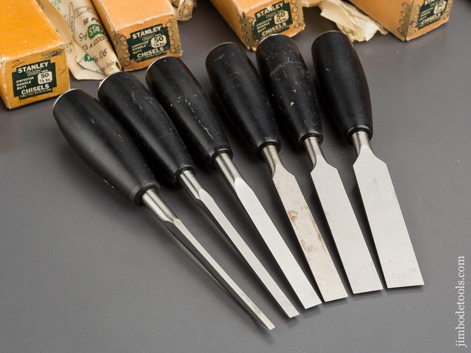 DEAD MINT! Set of Six STANLEY No. 50 Composition EVERLASTING Butt Chisels in Original Boxes! - 80077