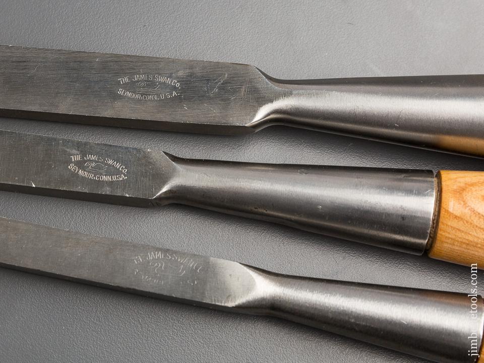 MINT Set of Three JAMES SWAN Heavy Socket Firmer Chisels NEW OLD STOCK - 80114