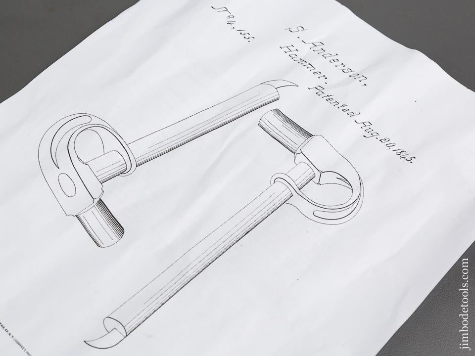 Rare! SOLOMON ANDERSON Patent August 20, 1845 Wrap Around Claw Hammer - 81081U