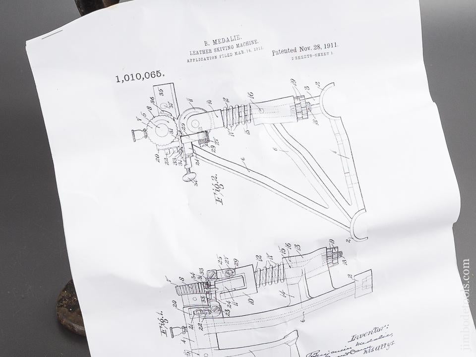 Fine MEDALIE Patent October 28, 1911 Leather Splitting and Skiving Machine by AMERICAN SHOE MACHINERY & TOOL COMPANY - 82036R