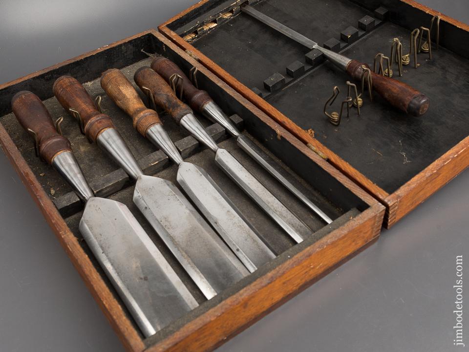 Partial Set of Six RELIANCE No. 88 Socket Firmer Chisels in Original Box with Great Label! - 82087