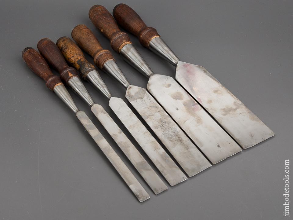 Partial Set of Six RELIANCE No. 88 Socket Firmer Chisels in Original Box with Great Label! - 82087