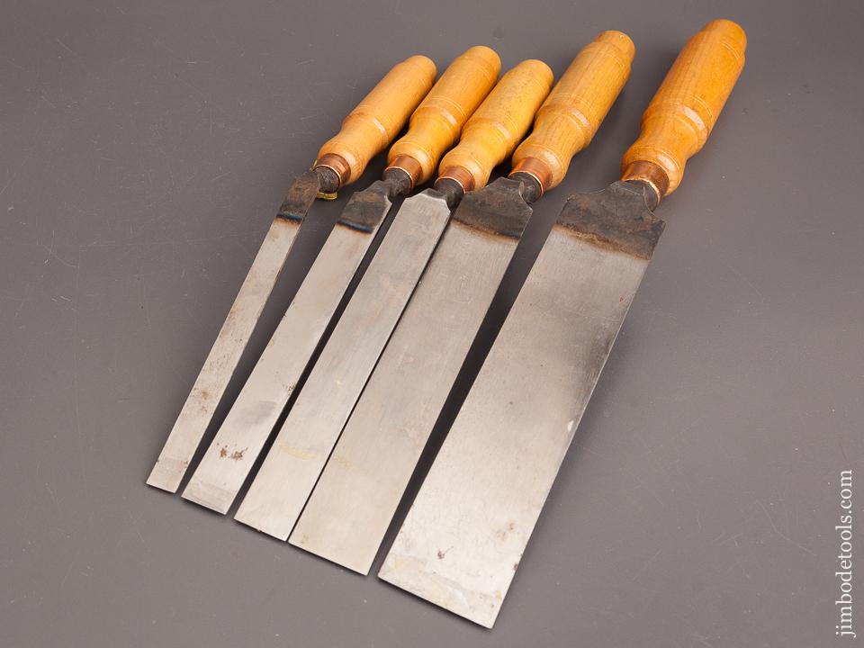 Set of Five BUCK BROTHERS Crank Neck Pattern Maker's Paring Chisels NEW OLD STOCK - 82325