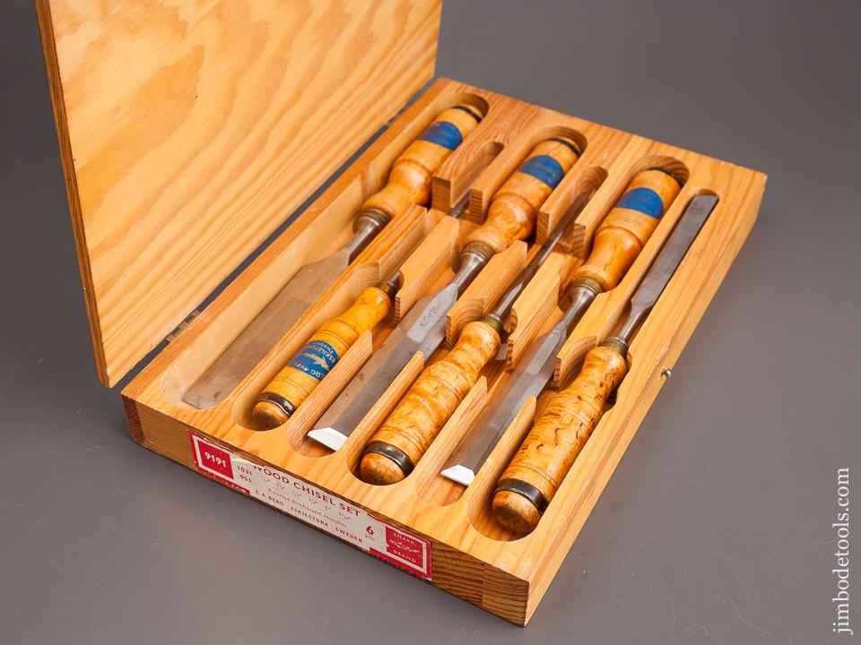 Set of Six E.A. BERG ESKILSTUNA Wood Chisels NEAR MINT in Original Wooden Box - 82346
