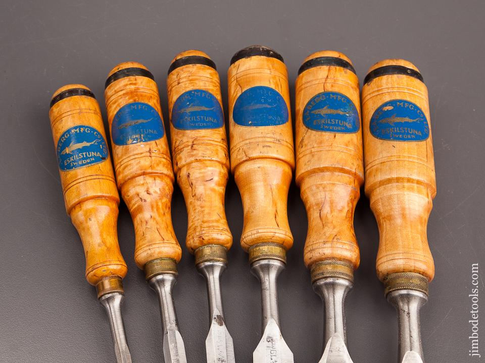 Set of Six E.A. BERG ESKILSTUNA Wood Chisels NEAR MINT in Original Wooden Box - 82346